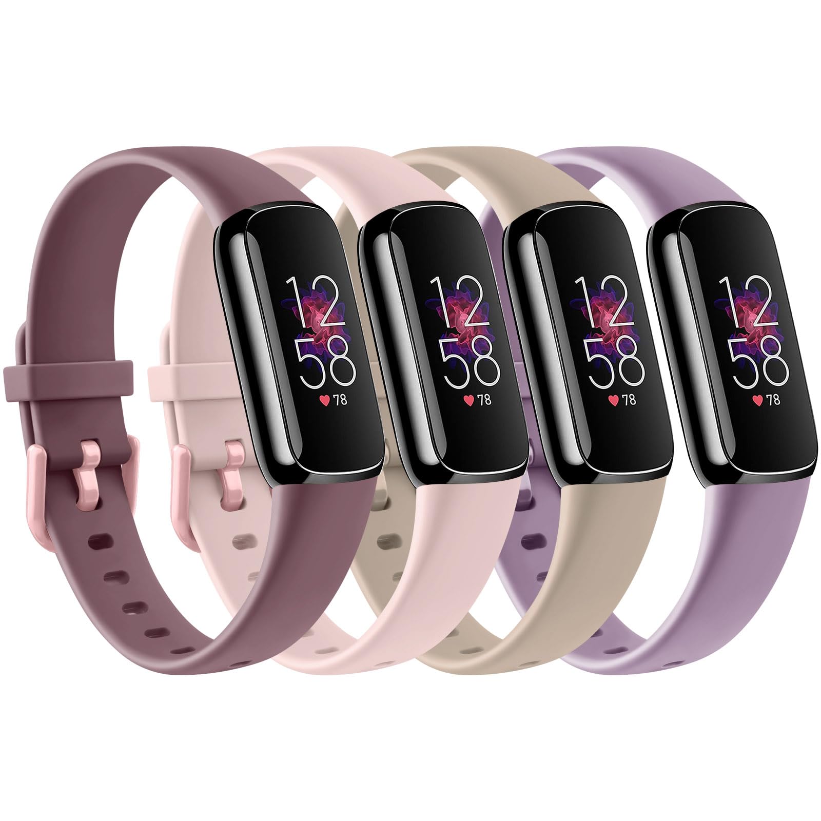 AK Straps Compatible with Fitbit Luxe Strap for Women Men, Pack 4 Soft Silicone Adjustable Sport Replacement Wrist Bands for Fitbit Luxe Only (Small, Pack L)