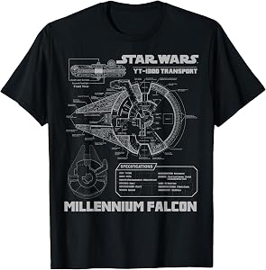 Star Wars Millennium Falcon Grey Schematics Graphic T-Shirt T-Shirt