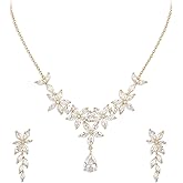 EVER FAITH Cubic Zirconia Bridal Jewelry Set for Wedding, Marquise Teardrop CZ Flower Necklace Earrings Sets for Women