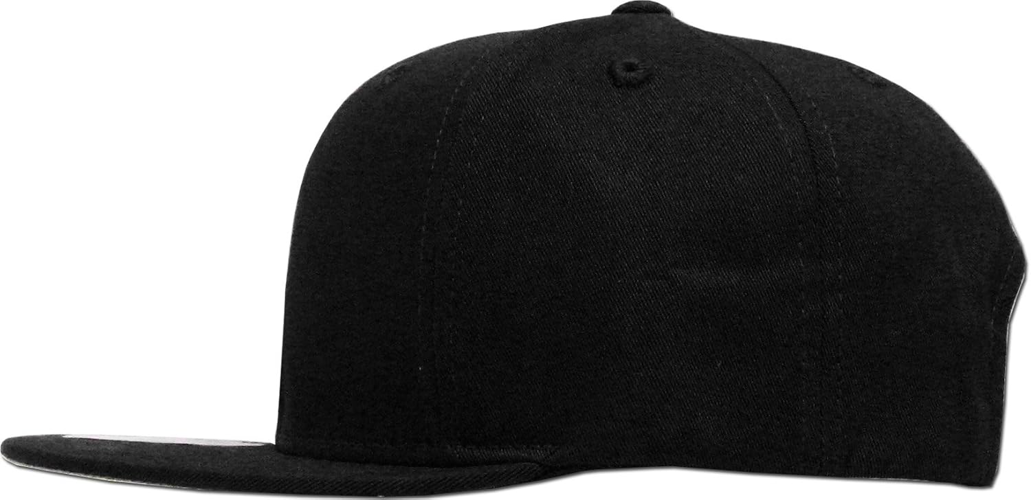 KNW-1467 BLK Cotton Snapback Solid Blank Cap Baseball Hat Flat Brim: Clothing