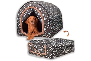 LINGSHINE 2 in 1 Extra Large Pet Winter House Convertible to Bed with Warm Cushion Mat, 2 Way Indoor Outdoor Portable Dog Kennel, Removable Washable Cover (3XL Starry Sky)