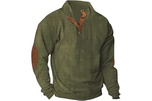 APIVOE Mens Corduroy Sweatshirts Casual Stand Collar Button Up Shirts Vintage Aztec Long Sleeve Mock Neck Sweaters Hoodies