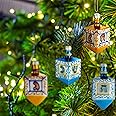 4 Pieces Hanukkah Ornaments Jewish Glass Dreidel Ornaments Hanukkah Decorations for Christmas Tree Wall Home Door Wreath Hanging