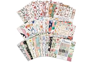 E-WEICHEN 72 Sheets Scrapbooking Paper Pad 6”x6” 160GSM Single Sided Decorative Paper Pack Journaling Supplies Patterned Cardstock for Craft Present Wrapping Vintage Spring