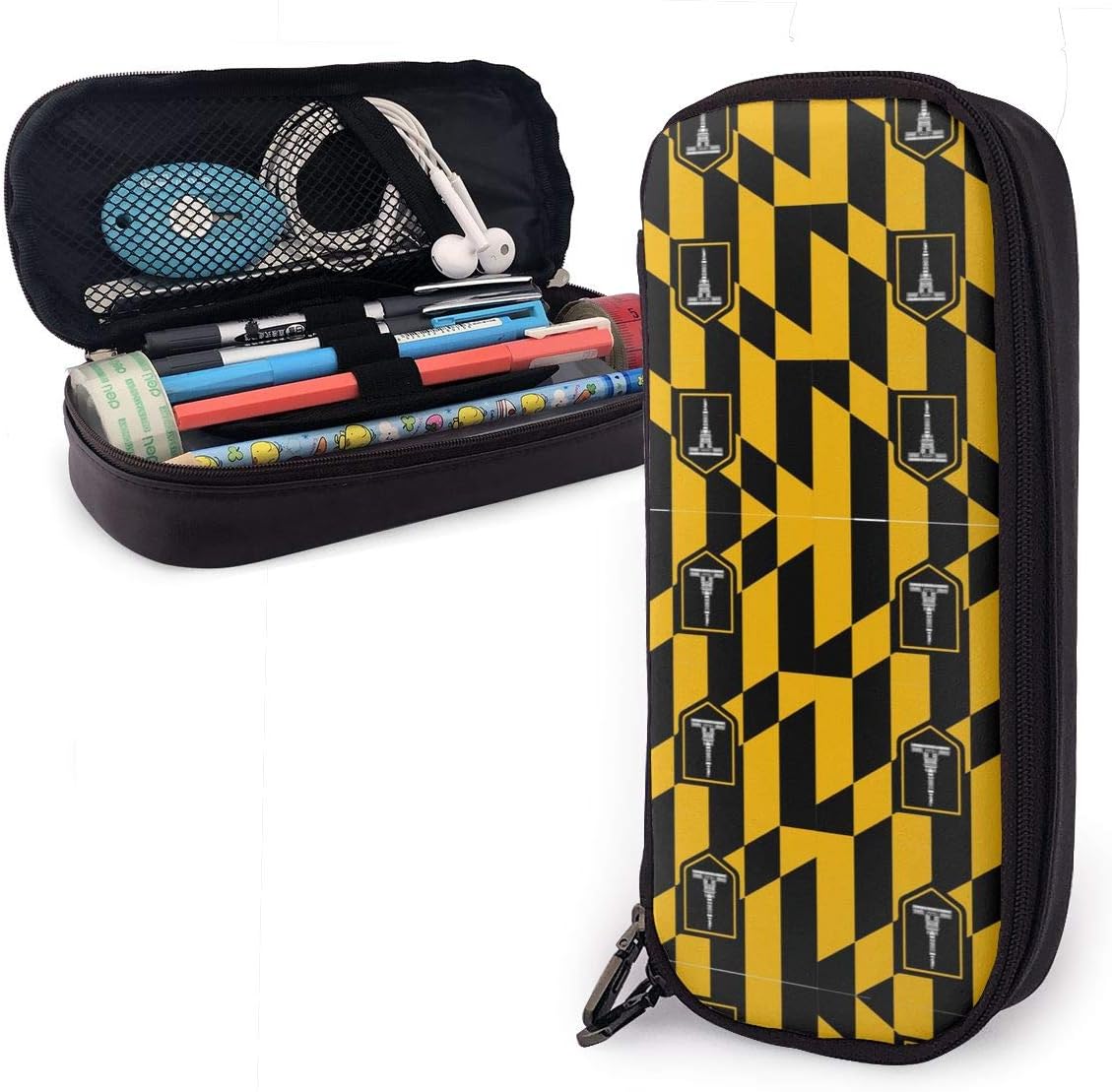 Baltimore Maryland USA Flag Leather Pencil Case for Adults and Students,Pen Case Makeup Pouch for Purse Zipper Pouch for Pencils Pens Markers