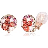EVEVIC Austrian Crystal Multicolored Cilp On Earrings for Women 14K Gold Plated Non Pierced for Sensitive Ears Jewelry Gifts