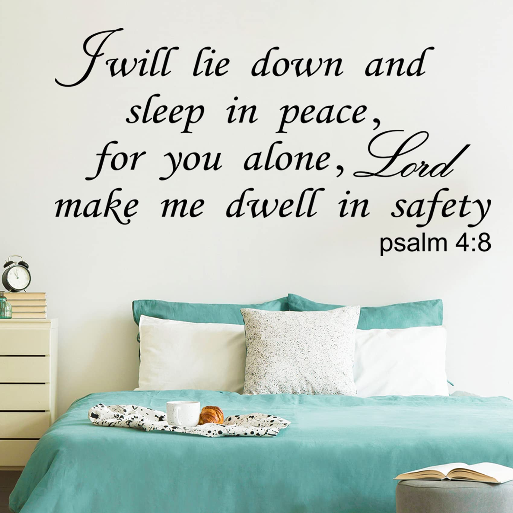 Cuayaes I Will Lie Down and Sleep in Peace for You Alone Lord Make Me Dwell in Safety Wall Decals Bible Verse Religious Quotes Scripture Bedroom Christian Home Art Decor Vinyl Stickers
