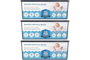 FUNUNCAT Diaper Pail Refills Bags with 30 Bags Compatible with Genie Easy Roll Signature Diaper Pails, Lasts Up to 8 Months, 7-Layer Odor-Barrier Technology, 3-Pack (90 Bags)