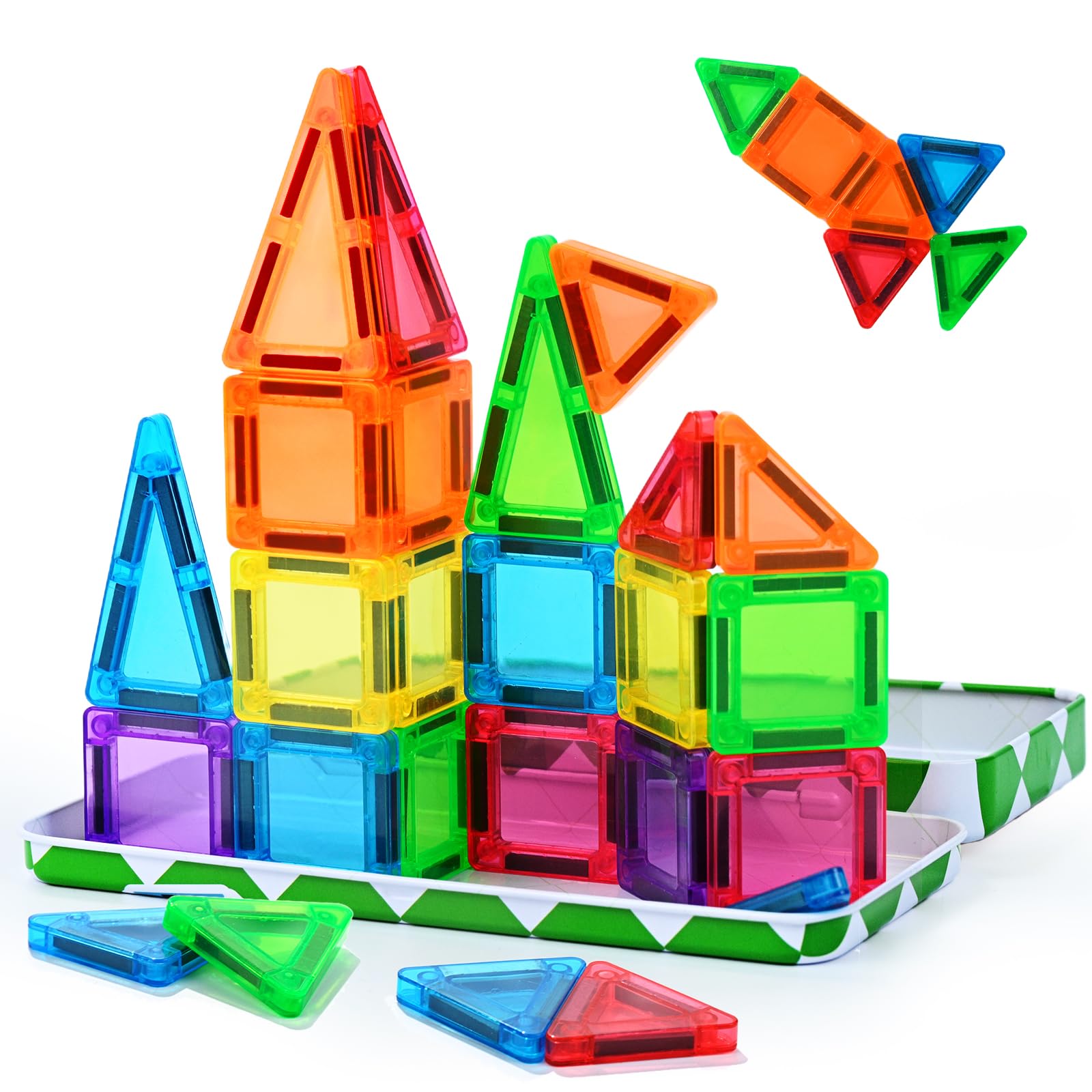 30PCS Mini Magnetic Tiles, for Kids, Portable Magnetic Building Blocks Toys Travel Set with Iron Case for Toddler,Creativity Boosting Building Toys Set,Toddler Puzzle for Boys and Girls Ages 3+