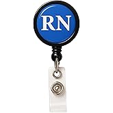 2 Pack - RN Badge Buddy Reels with Alligator Clip - Swivel Retractable Reel RN Badge Holder & Title Card in One - Nurse Retractable Clip Hospital I'd Role Dome Label by Specialist ID (Blue)