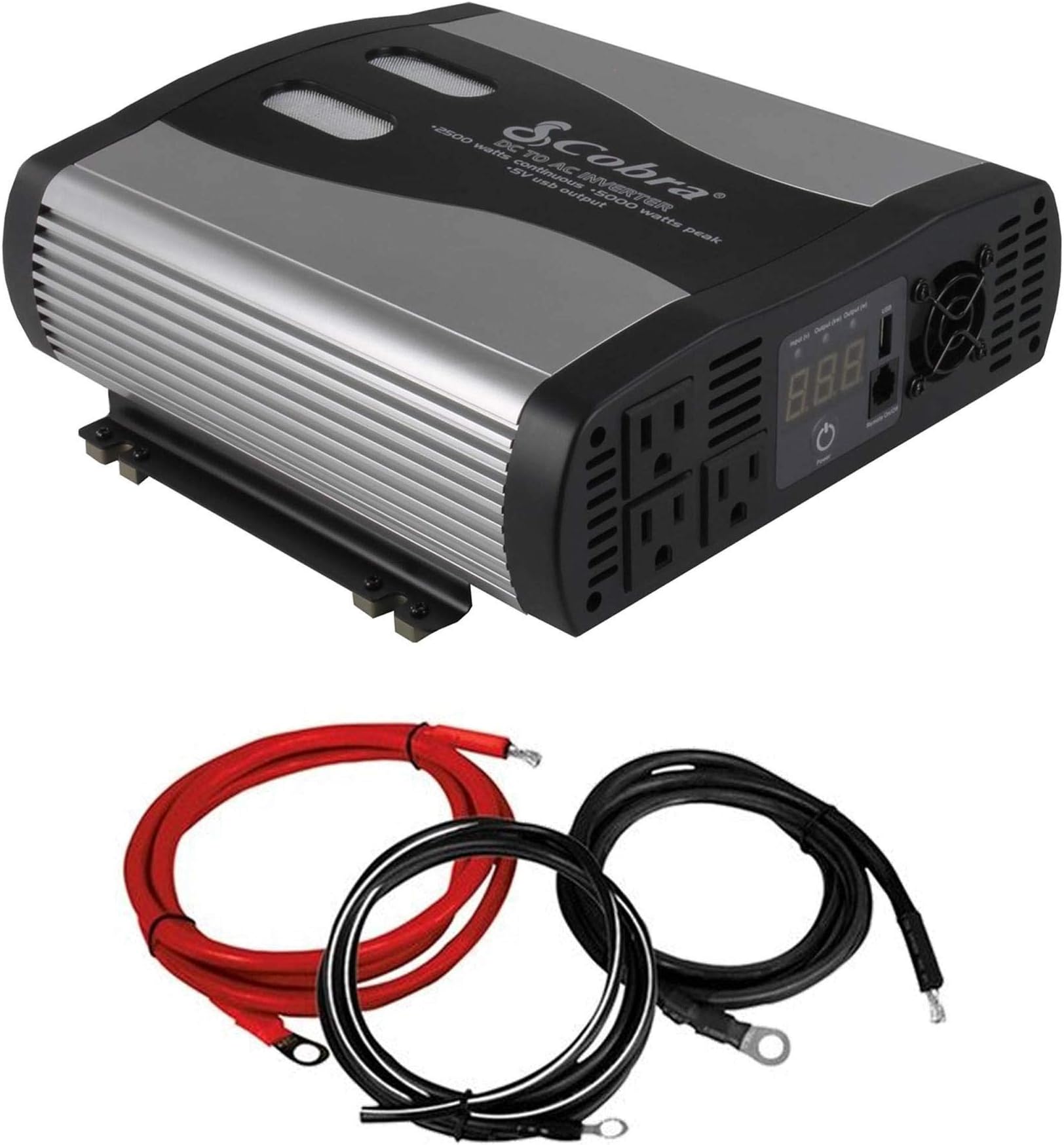 Cobra 2500-5000W 12V DC to 120V AC Car Power Inverter with 4-AWG Cable Wire Kit