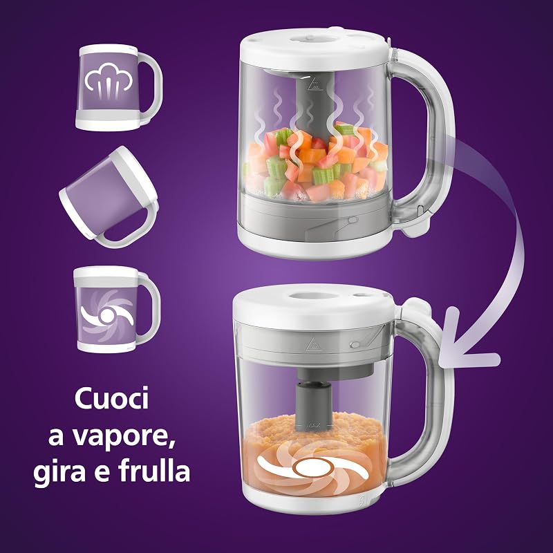 Philips Avent Steamer Blender Gift Set - EasyPappa 4 in 1, cuoci a vapore, frulla, scongela e riscalda facilmente le pappe, con vasetti e coperchi, SCF883/20