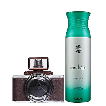 Maryaj Zoom Pour Homme Eau De Parfum Spicy Woody Perfume 100ml for Men and Ajmal Raindrops Femme Deodorant Floral Chypre Fragrance 200ml for Women + 2 Parfum Testers FREE