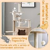 Mekidulu 145cm Cat Tree Indoor Multi-Level Condo with 2 Bowls Beige N3 view 5