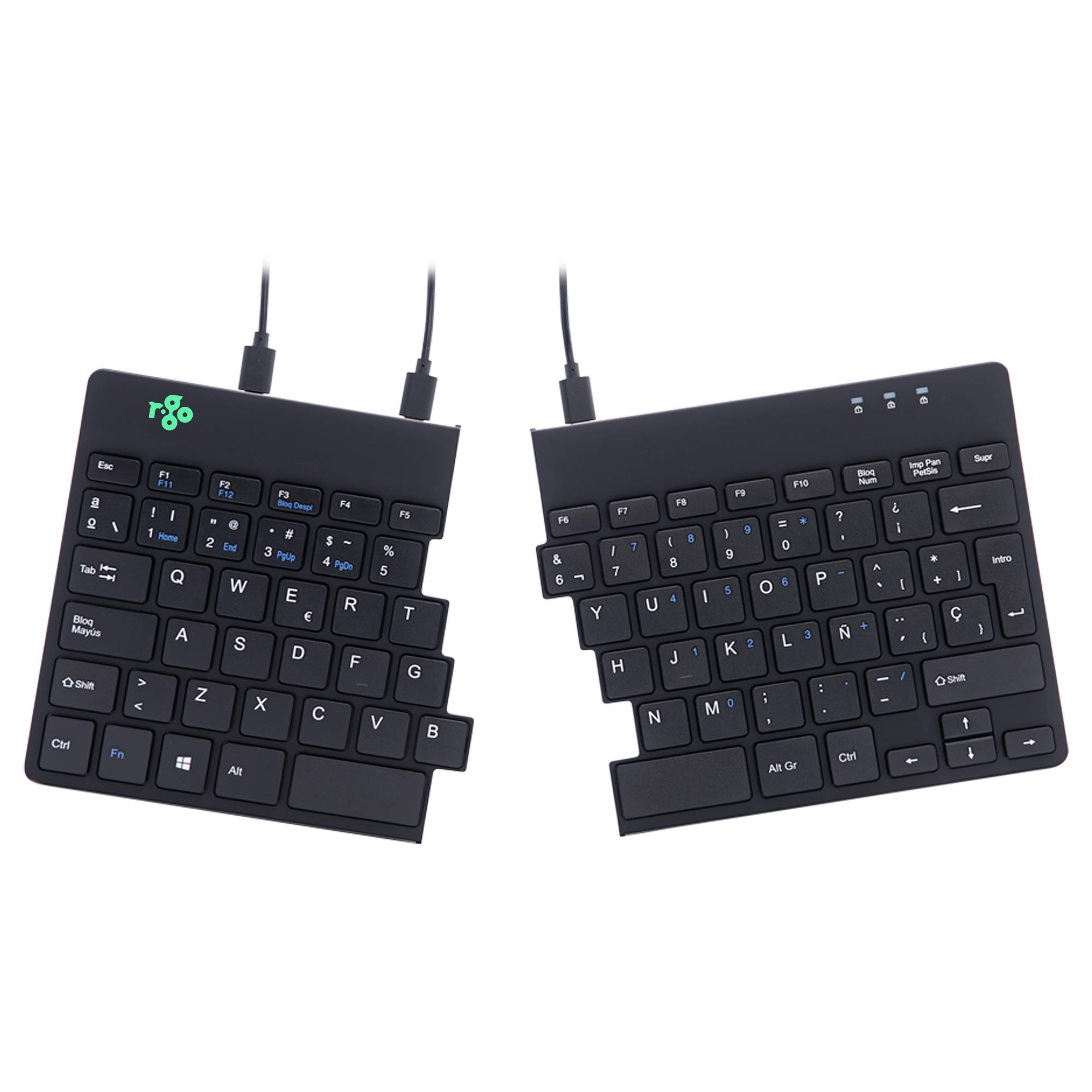 R-Go Split Break Ergonomic Keyboard - QWERTY (ES) - Featuring LED Break Indicator and Ergonomic Split Design - Black- Wired