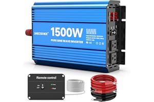 JARXIOKE 1500 Watt Pure Sine Wave Power Inverter, 12 Vdc to 110 Vdc to 120 Vdc, for Home, RV and Off-Grid Solar Systems, with 2 AC Outlets and USB Port, LCD Display, with Remote Control
