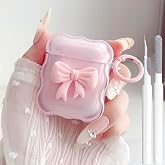 Cute AirPods 2/1 Generation Clear Case, Girly 3D Bow Design Soft TPU Protective Shockproof Kawaii Apple iPod 2nd/1st Generation Cover with Cleaner Kit &amp; Keychain Girls Women - Pink Bow