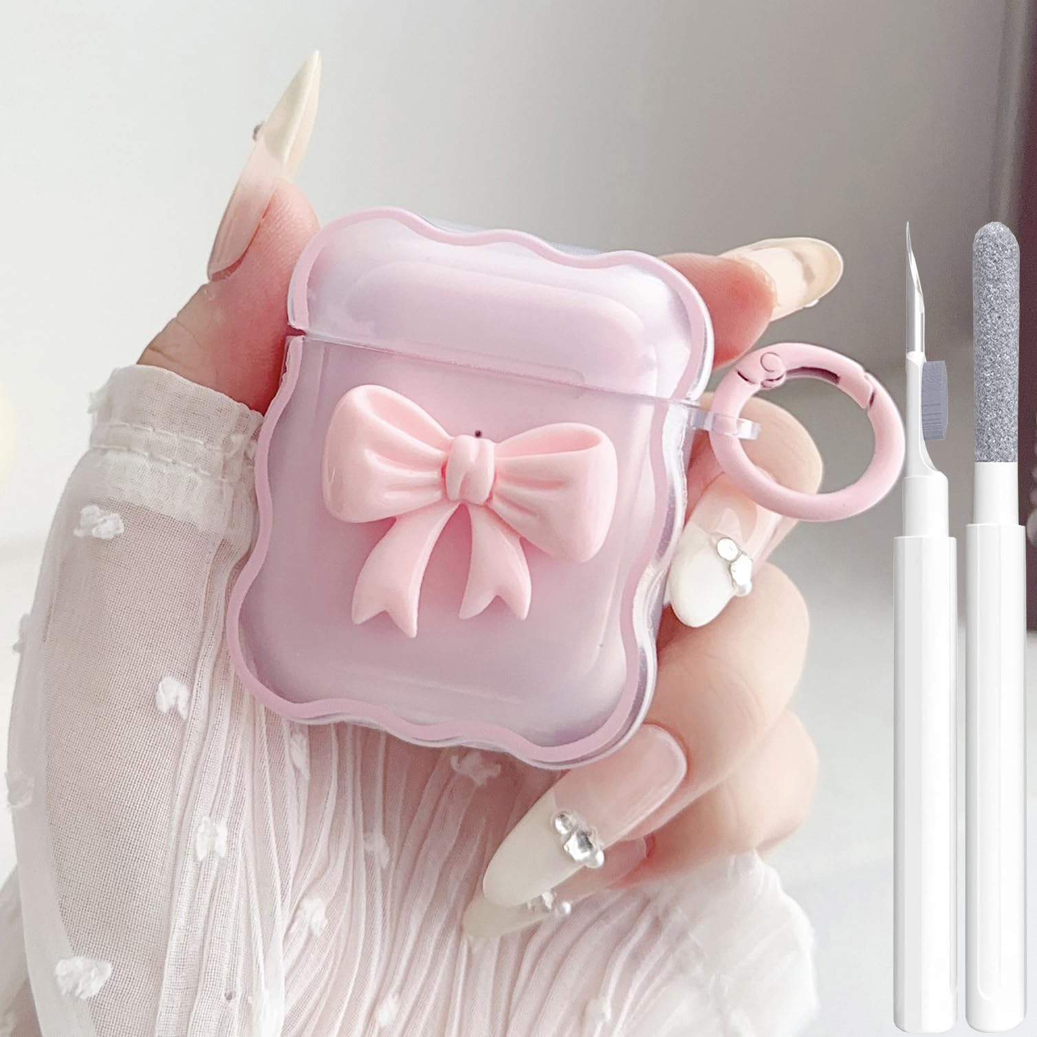 Photo 1 of Cute AirPods 2/1 Generation Clear Case, Girly 3D Bow Design Soft TPU Protective Shockproof 