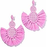 Statement Raffia Tassel Earrings Boho Dangle Drop Earrings Cute Fun Earrings Handmade Trendy Summer Beach Wedding Jewelry for Women