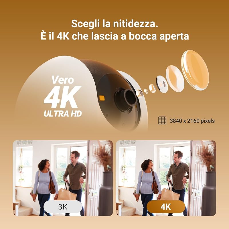 C6N G1 4K Telecamera Wi-Fi Interno, 8MP Videocamera Sorveglianza Interno Pan/Tilt/Zoom, Rilevamento di Persone/Animali/Rumore, Visione Notturna a Colori, Chiamata Bidirezionale, WiFi 2.4/5Ghz