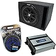 Harmony Audio Kicker Bundle Compatible with Universal Vehicle C12 Comp Single 12" Vented Port Loaded Sub Box with Harmony HA-400.1 Amp & Install Kit