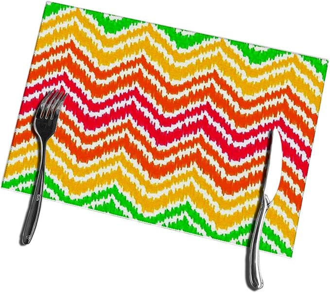 Placemats for Dining Table Set of 4 Colorful Ikat Middle East Traditional Silk Fabric Chevron