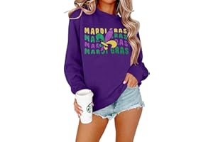 ALLTB Mardi Gras Sweatshirt for Women Carnival Outfit Shirt Fat Tuesday Shirt Holiday Sparkly Long Sleeve Tops