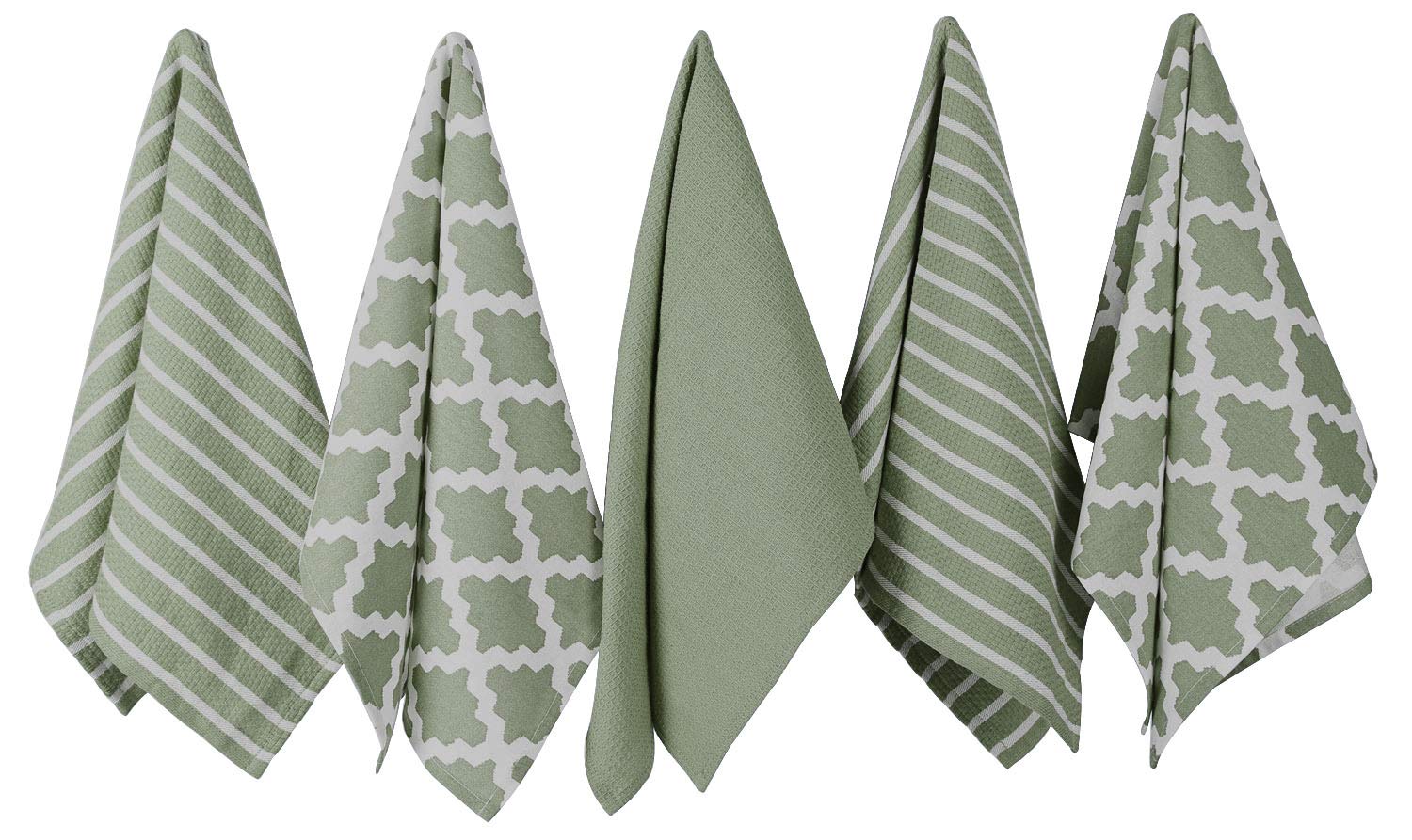 Penguin Home Premium 100% Pure Cotton Tea Towel for Kitchen, Set of 5 Kitchen Towels, Soft & Durable Kitchen Cloths Towel Set, Machine Washable, 65 x 45 cm Colour - Sage