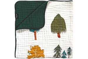 CLEMENTINE KIDS Forest Trees Quilt, 47 x 47 inches, Cotton Muslin, Green
