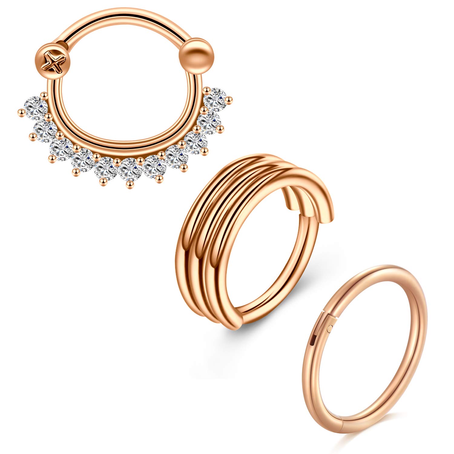 Mayhoop 18G Nose Rings Septum Piercing rose gold Surgical Steel Helix Hoop Tragus Piercing Daith Rook Earrings 3 Pcs Clicker RingsWomen Men Body Piercing Jewelry