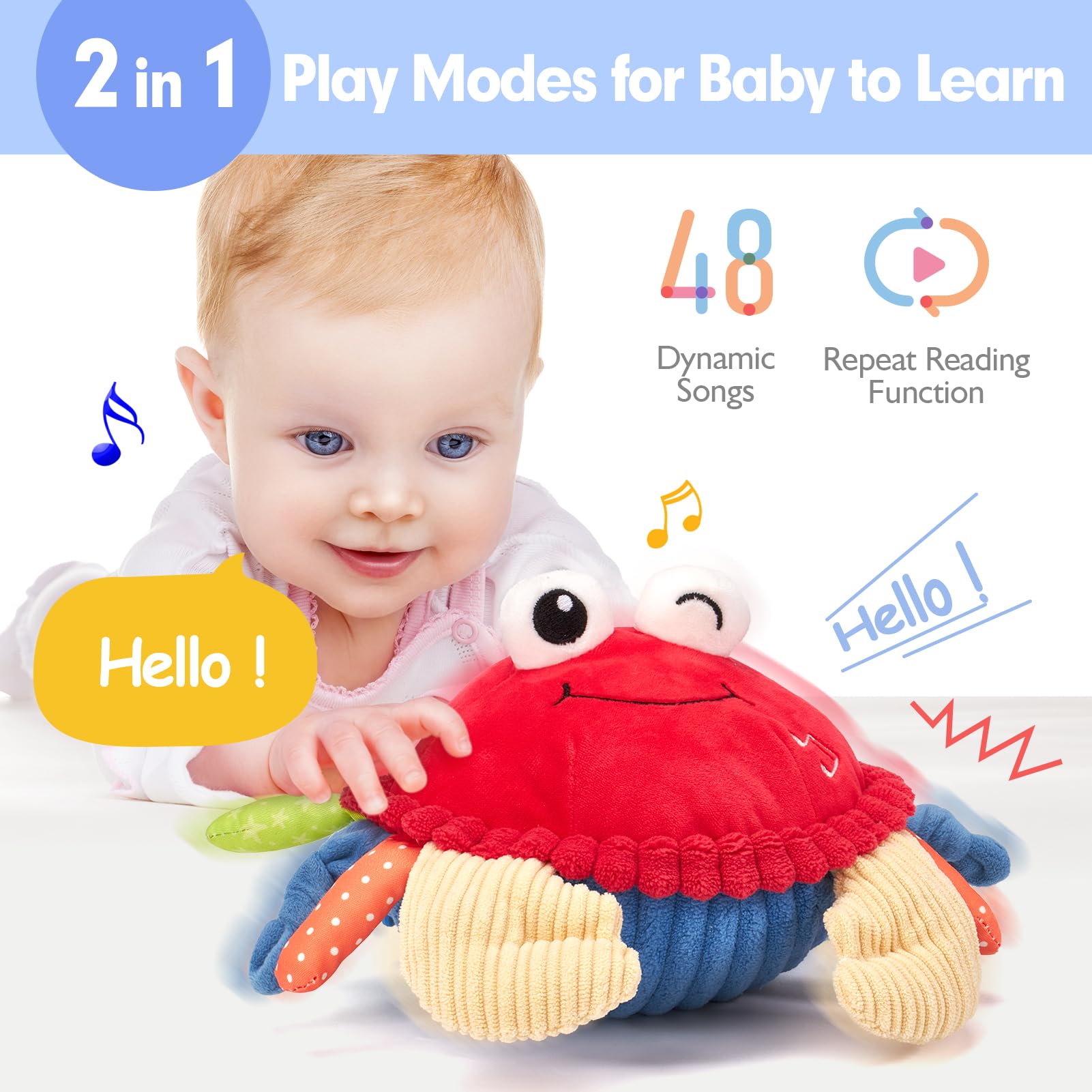 hahaland Baby Toys 12-18 Months - Crawling Musical Dancing Walking Moving Bouncing Learning Crab Tummy Time Toy Sensory Toddler Travel Toys for 1-3 Year Old Christmas Birthday Gifts Stocking Stuffers