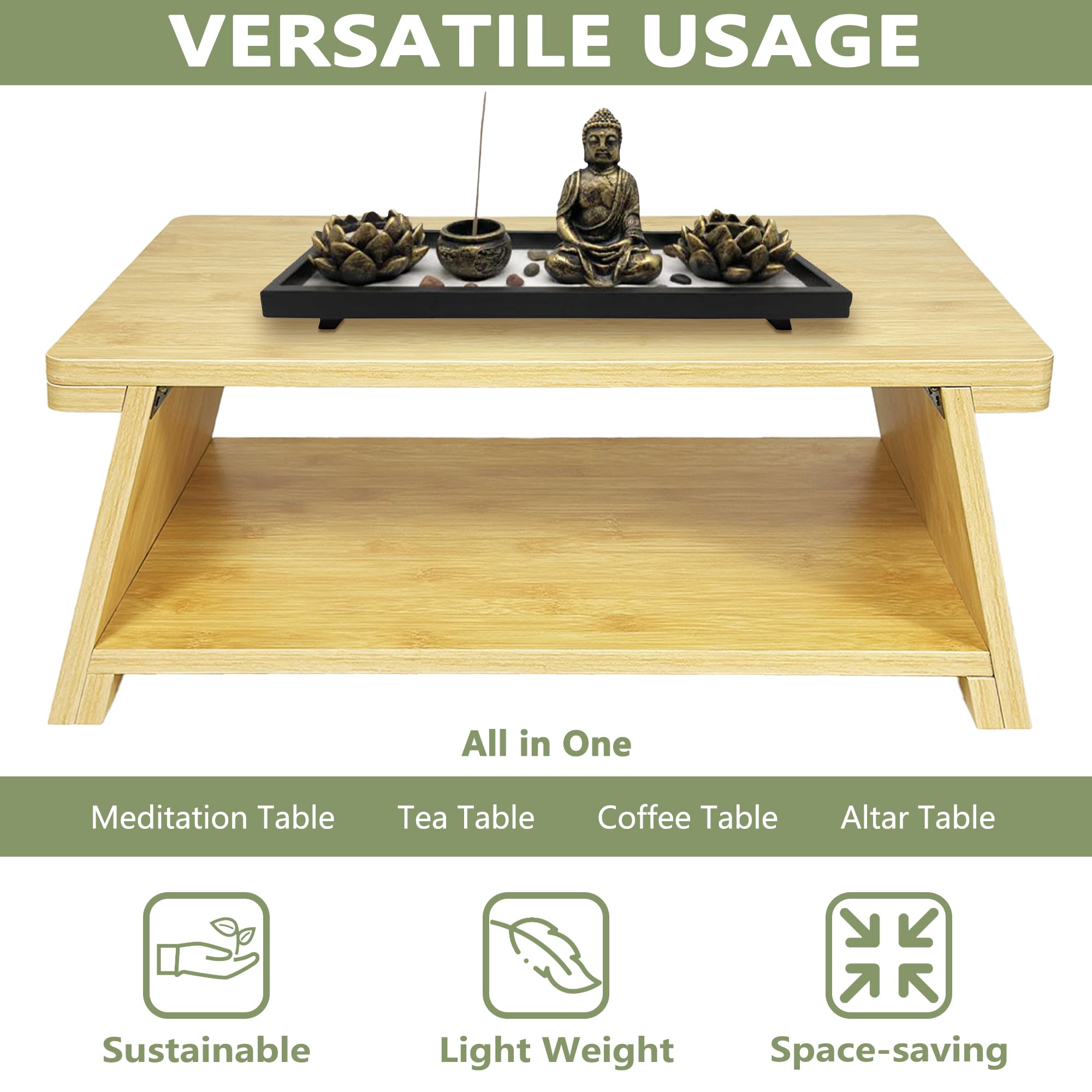 Koretech Floor Table, Altar Table Paulownia Folding Design, Low ...