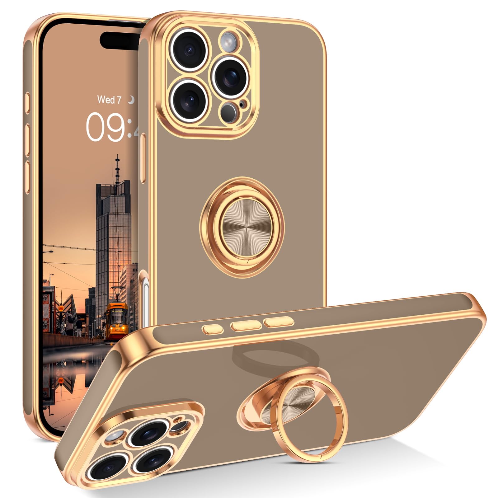 Photo 1 of BENTOBEN for iPhone 16 Pro Case, iPhone 16 Pro Phone Case with 360° Ring Holder Kickstand Magnetic Car Mount Supported Shockproof Non-Slip Protective Women Men Cover for iPhone 16 Pro, Desert Titanium