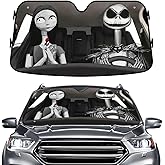 GENANY Nightmare Skellington Couple Horror Windshield Sun Shade for Car SUV Truck (55x30 inches), Sun Shade Windshield, Protector Blocks UV, Christmas Auto Gifts, Christmas Car Decor