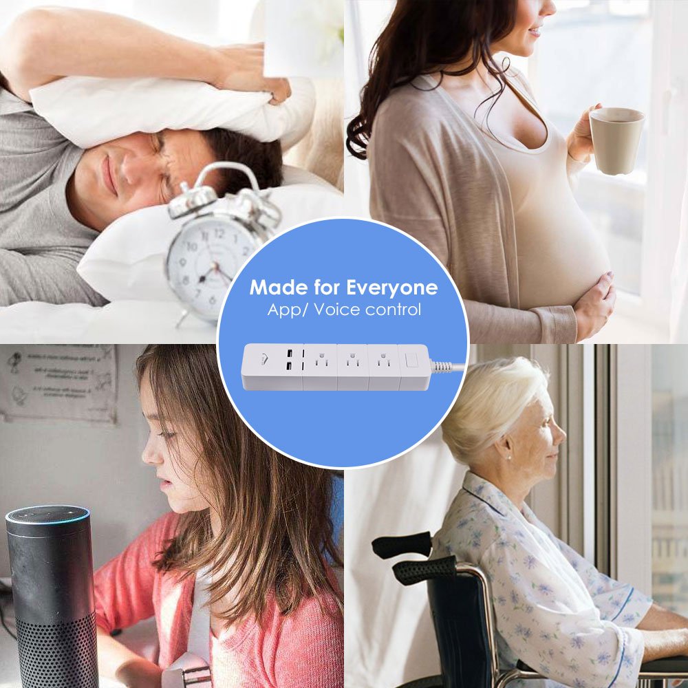 WiFi Smart Power Strip For Alexa, JolyJoy WiFi Surge Protector For Echo/Dot/Google Home/Mini, Voice Control And App Wireless Remote Control Each Outlet Plug & USB Port, 125V, 15A, 1875W (White)