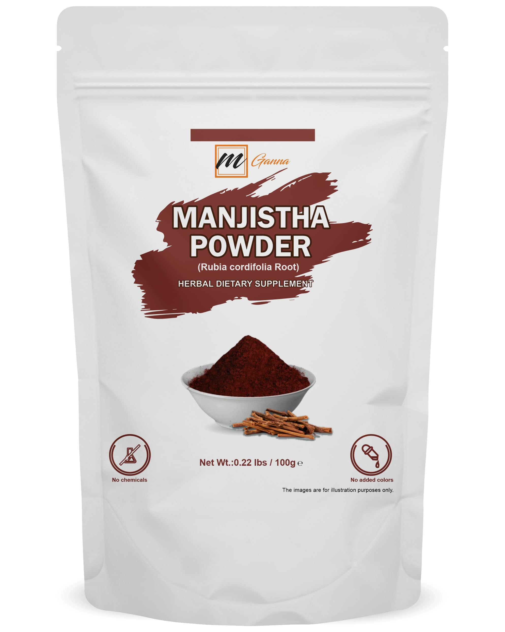 mGanna 100% Natural Manjistha | Madder Root Powder | Rubia Cordifolia 100 GMS / 0.22 LBS for Skin & Health Care