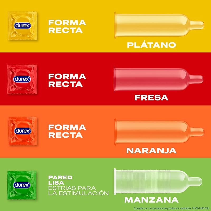Preservativos Taste Me, sabores frutados para diversão extra, morango, banana, laranja e maçã, 12 preservativos