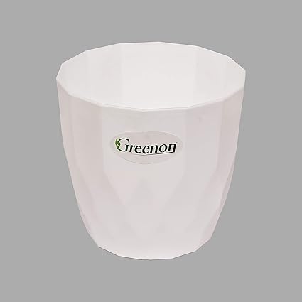 GREENON | Elegant 5 Inch Diamond Plant Container | Pack of 5 | White | with Optional Drainage Hole Solid | UV Treated | Virgin Plastic | Modern Decorative | Best for Indoor | 5(H) x 5(D) Inch