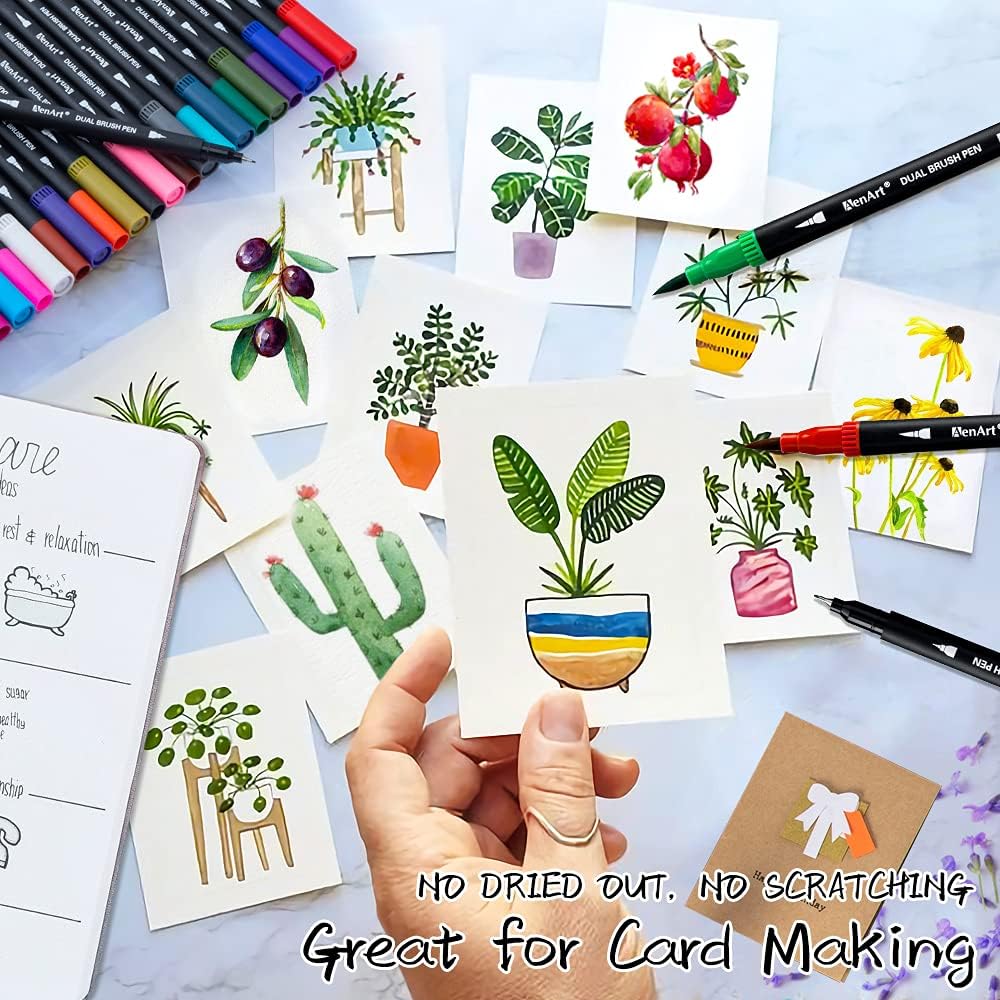 Dual Tip Art Marker Pens Fine Point Journal Pens & Colored Brush Markers for Kid Adult Coloring Books Drawing Planner Calendar Art Projects (24 Colors) : Office Products