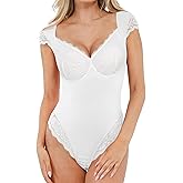 Popilush Lace Tops Body Suits for Womens Tummy Control Shapewear Bodysuit V Neck Party Date Night Outfit Body Shaper