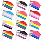 Kinlop 200 Pcs Rainbow Pride Flag Set Small Mini Gay Hand Held Pansexual Bisexual Trans Lesbian Flag Fade Resistant and Vivid Colors for Nonbinary Asexual LGBT Party Decorations, 5.5 x 8.3 Inch