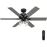 Hunter Fonthill Indoor Ceiling Fan With Light, Remote, 52-inch, Fresh White, Fast Install, 6-speeds (Matte Black)