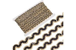 CABODYALS 14.22 Yards Black Gold Sequin Trim Flat Polyester Paillette Wavy Edge Strips Scroll Lace Trimming Glitter Metallic Sequins Ribbons for Sewing Making Party Decorations DIY Art Craft Supply