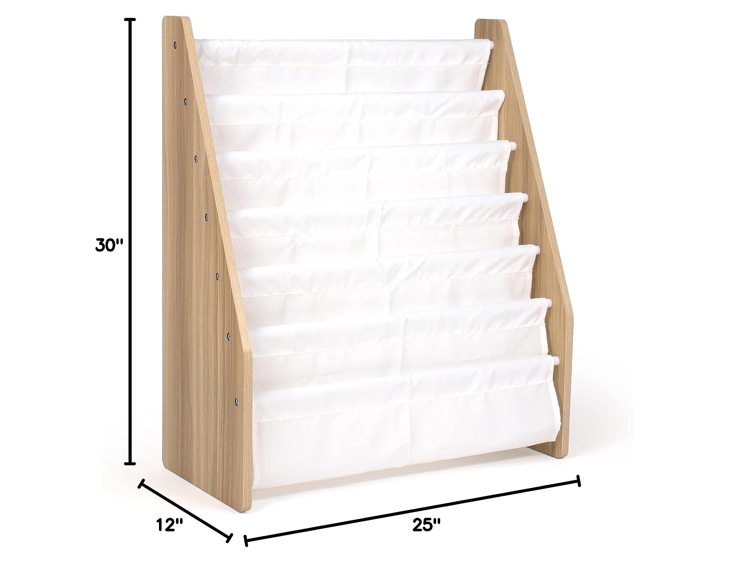 Humble Crew Kids Bookshelf 6-Tier Book Rack Organizer, Extra Large Toddler Bookcase with Fabric Storage Pockets, Front-Facing Display for Children’s Books, White/Natural Wood, Nursery/Playroom Storage