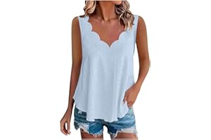 Eyelet Tank Tops for Women Dressy Scalloped V Neck Sleeveless Blouse Casual Loose Fit Shirt Summer Camisole Shirts