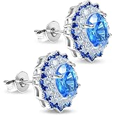 14K Gold Plated Hypoallergenic Blue Cubic Zirconia Stud Earrings for Women