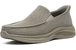 HEEZ Men's Slip On Loafers, Casual Dressy Work Shoes Comfortable Business Office Walking Shoes with Round Toe, Lightweight High-Rebound EVA Outsole, Elastic No-tie Laces
