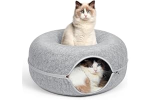 Cat Tunnel Bed, FULUWT Cat Tunnels with Ventilated Window for Indoor Cats, Cat Cave for Hideaway, Anti-Collapse Felt Dount Tunnel for Small Pets. (20 Inch, Light Grey)