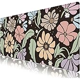 ARTSO Black Large Desk Mat,XXL Gaming Mouse Pad,Non Slip Desk Pad with Rubber Base,Floral Extended Keyboard Mat with Stitched Edges for Office Home School