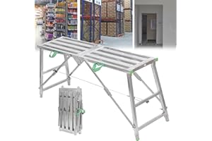 Folding Scaffolding Equipment, Portable Multipurpose Work Platform Scaffold Tower Ladder Stool Work Bench, Galvanized Steel A